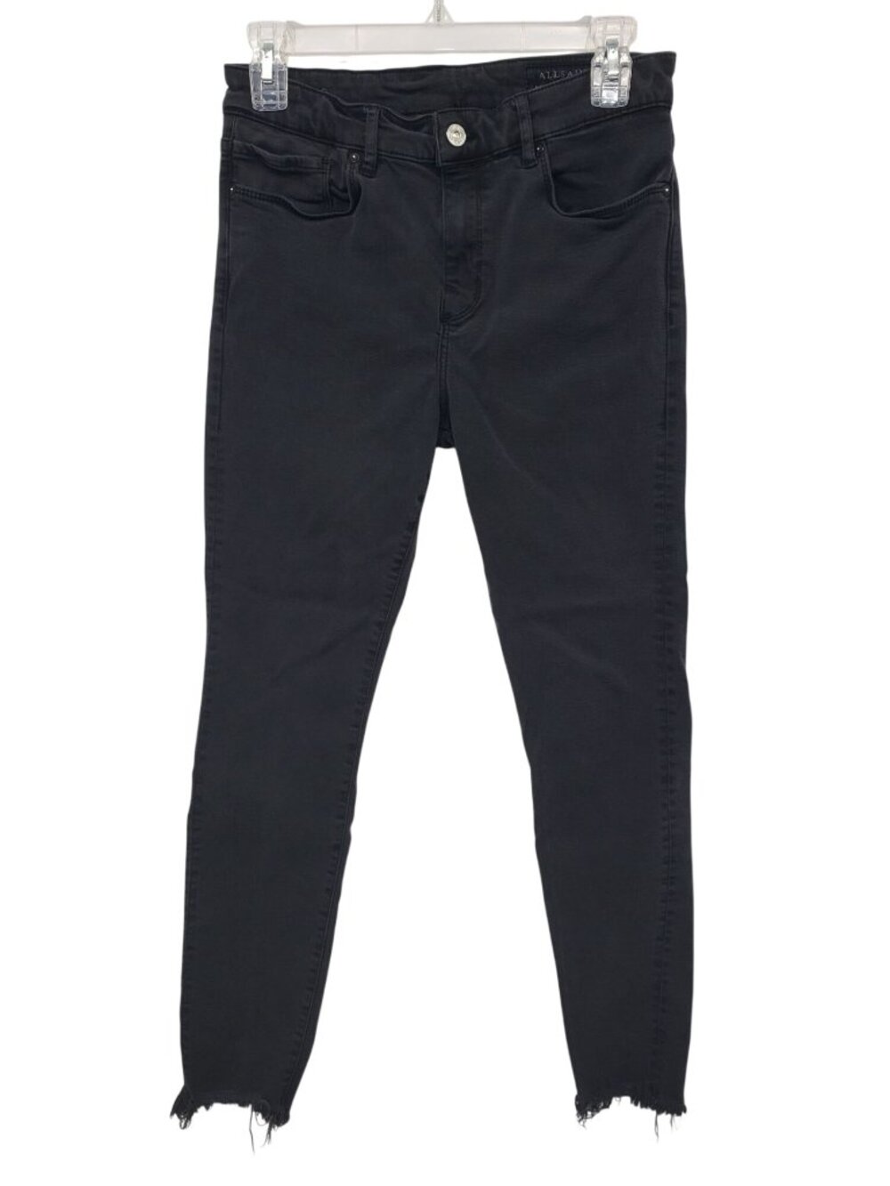All Saints Miller Black Cropped Raw Hem Skinny Jeans Washed Black Womens 28